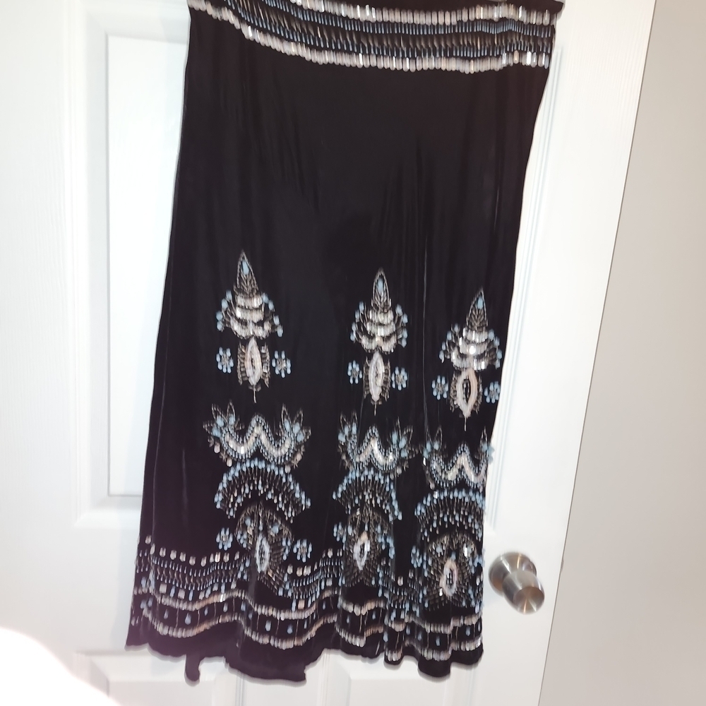 Elegant Black velvet Skirt With intricate beading and sequin design
